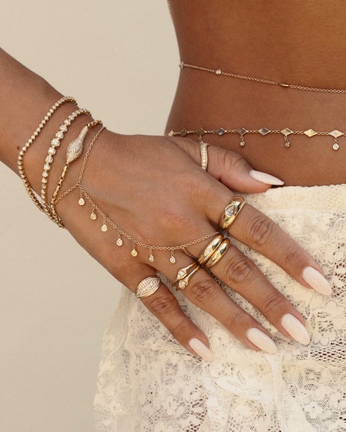 Jacquie Aiche 7 Diamond Shaker Finger Bracelet, $2,365, jacquieaiche.com