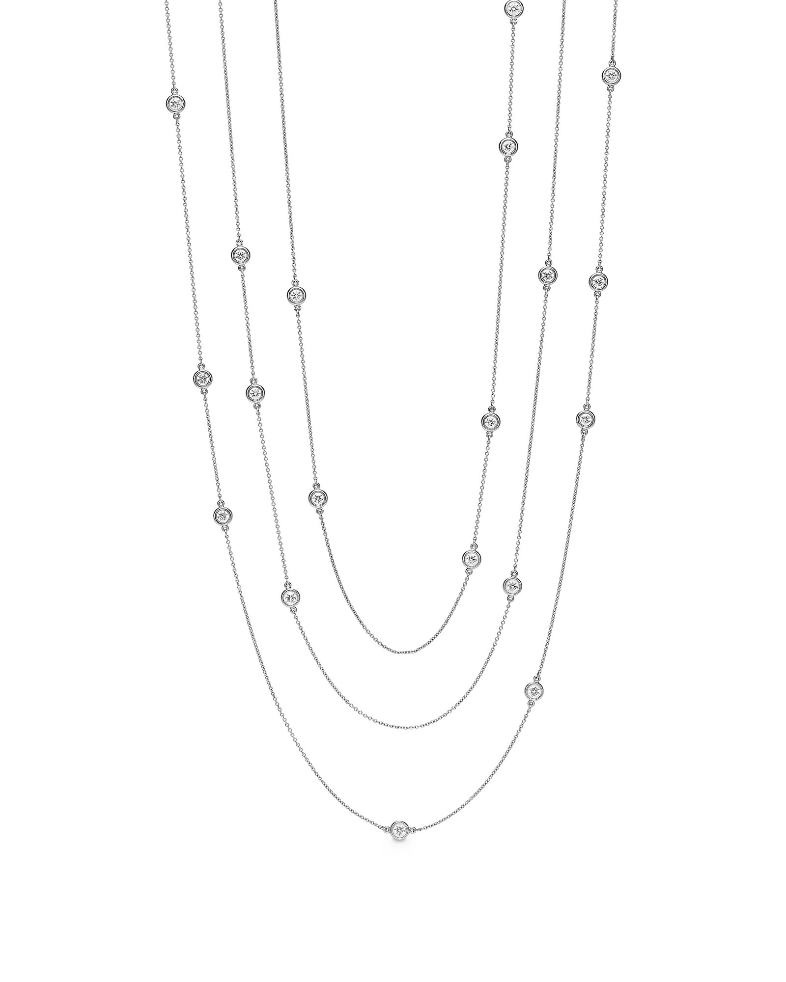 Long Necklace Tiffany & Co. Elsa Peretti® Diamonds by the Yard® Sprinkle Necklace in Platinum $53,000, tiffany.com