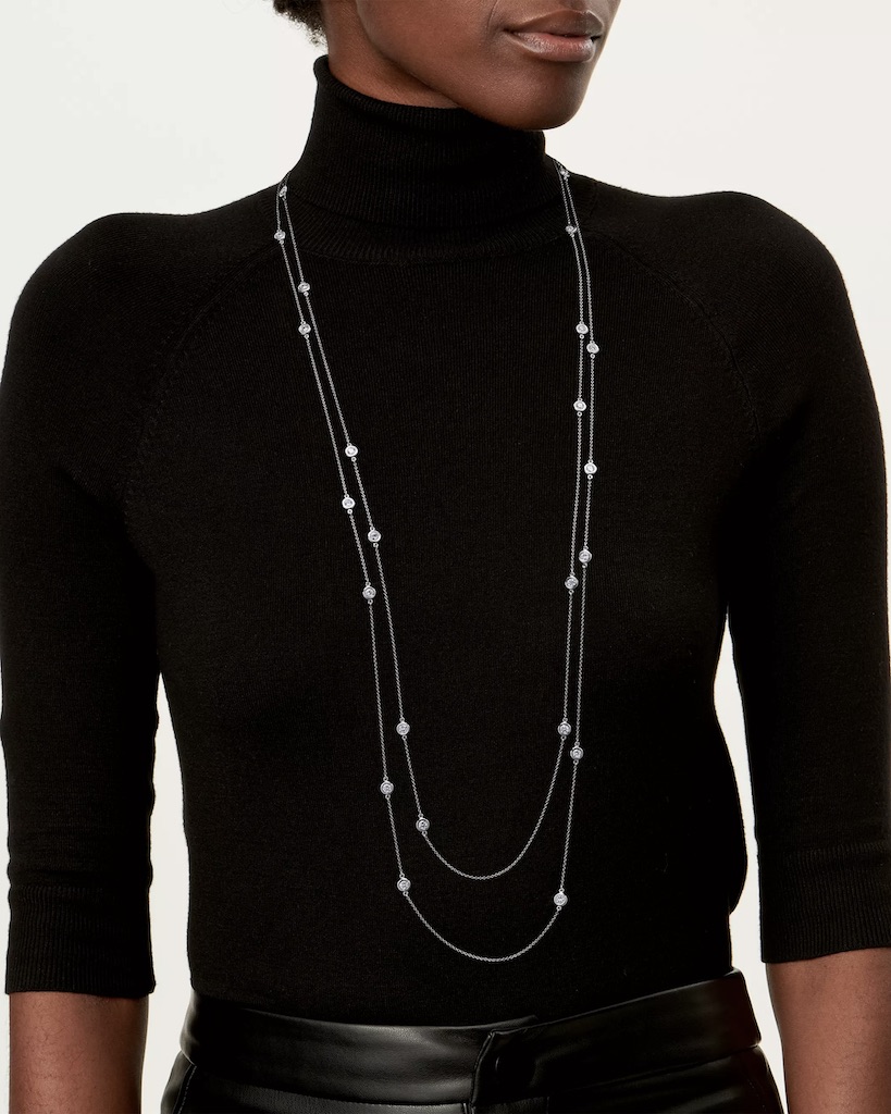 Long Necklace Tiffany & Co. Elsa Peretti® Diamonds by the Yard® Sprinkle Necklace in Platinum $53,000, tiffany.com