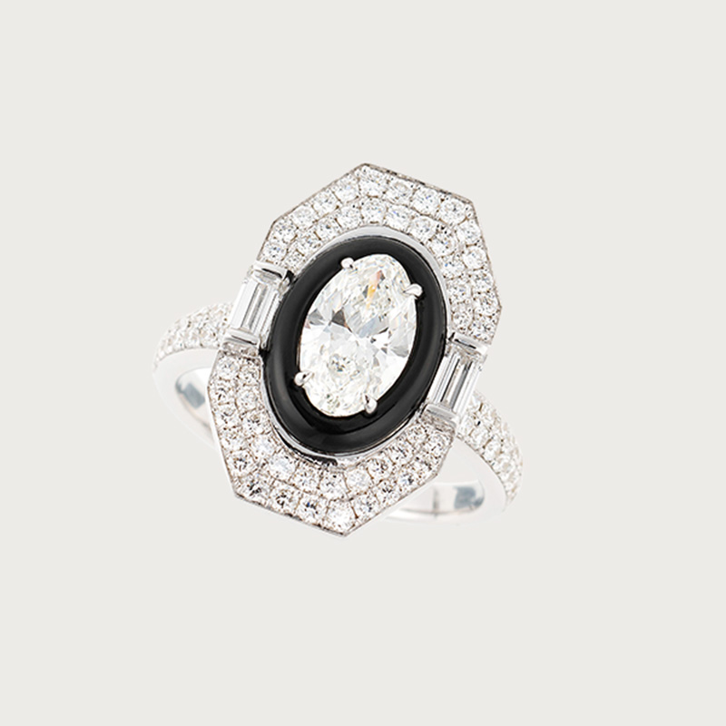 enamel jewelry: black enamel and diamond ring