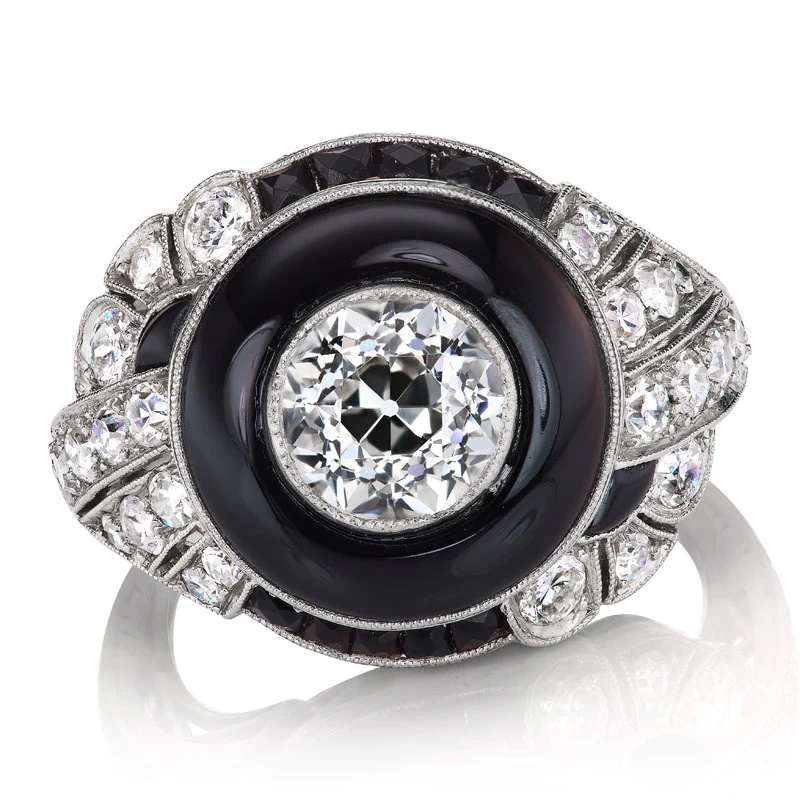 Andria Barboné Treviso Art Deco Diamond and Enamel Ring