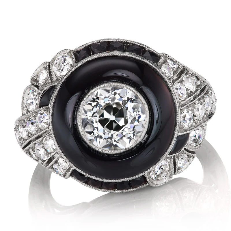 Andria Barboné Treviso Art Deco Diamond and Enamel Ring
