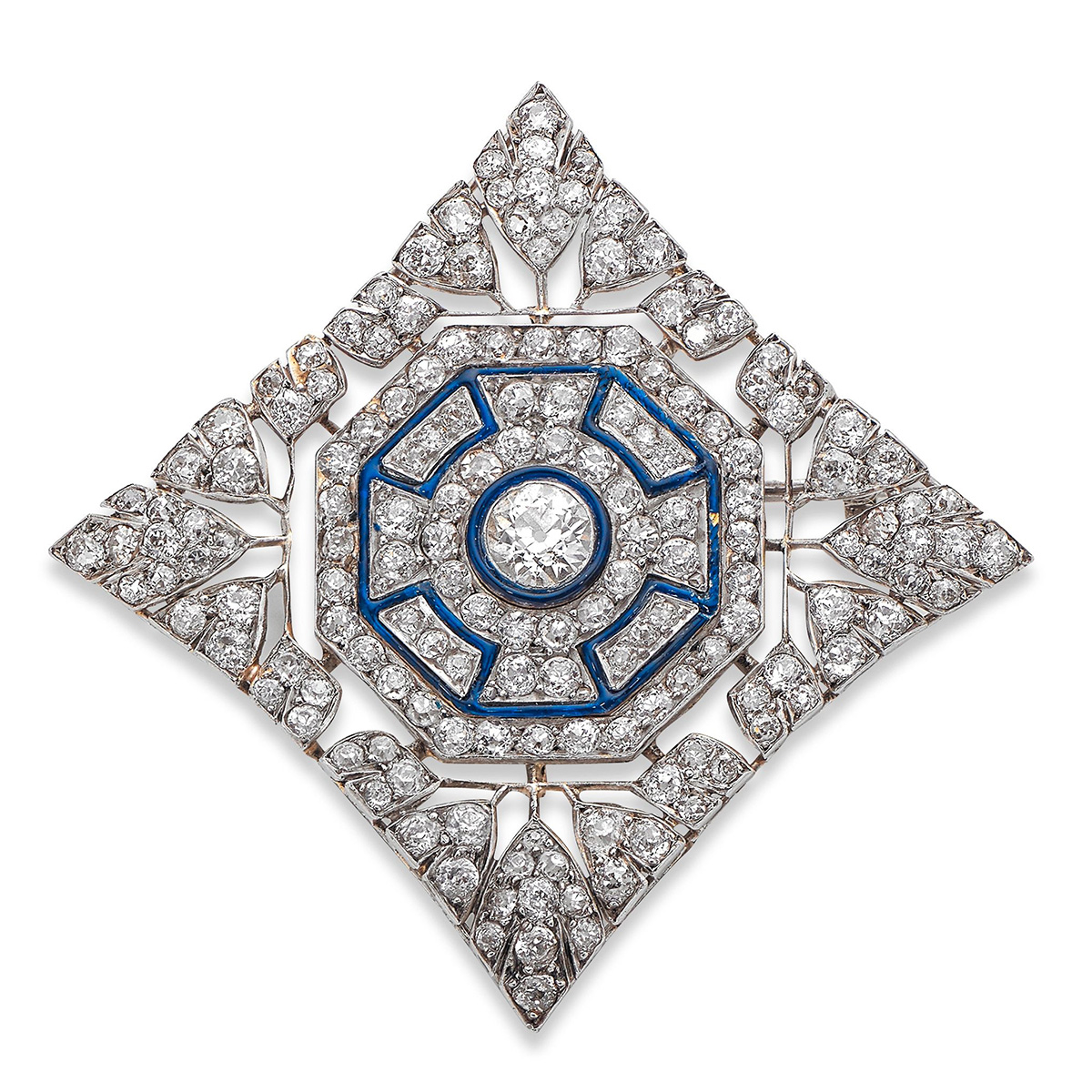 Art Deco enamel and diamond plaque brooch