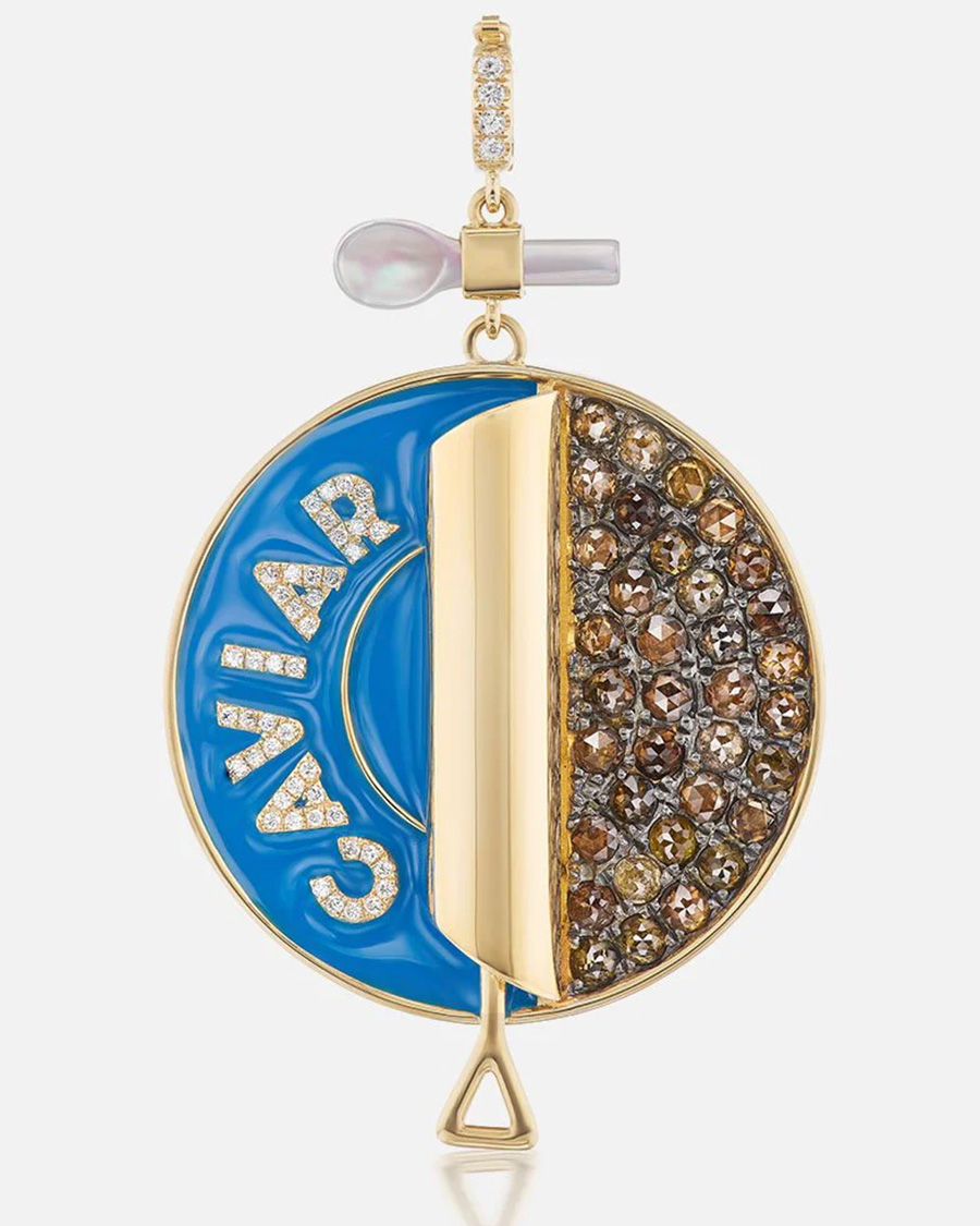 Harwell Godfrey Major Caviar Pendant with enamel and brown and white diamonds