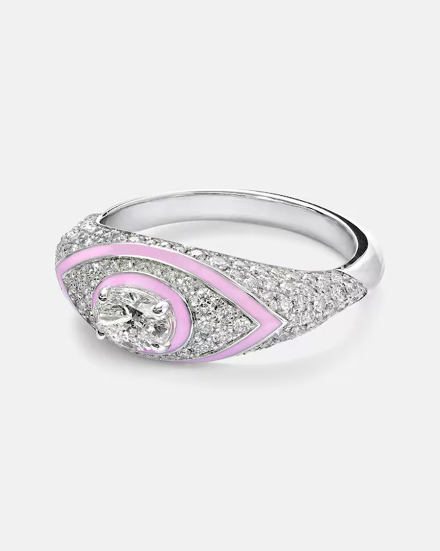 Kaymen Jewelry Oval Eye 18kt white gold and enamel ring with diamonds
