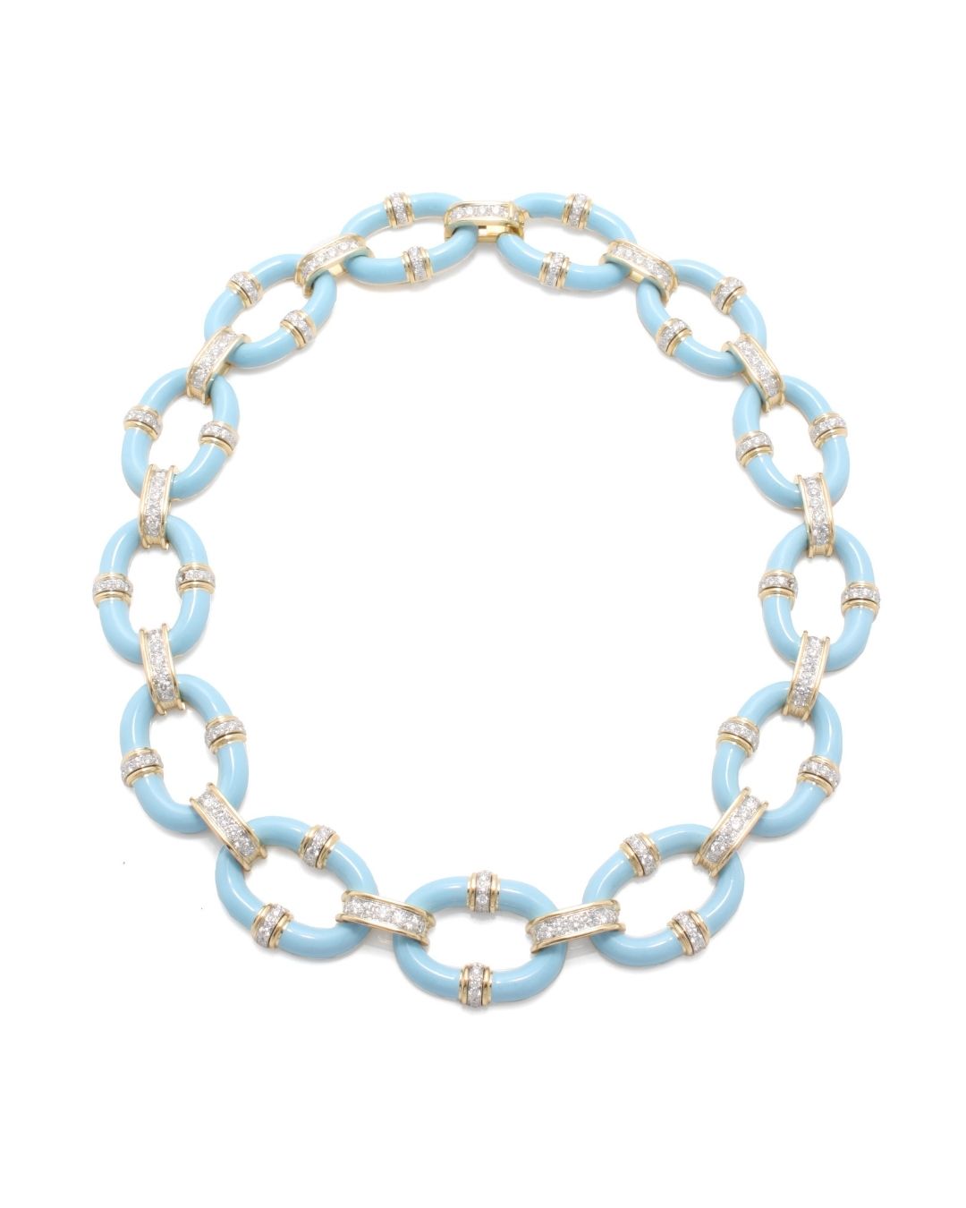 David Webb Light Blue Enamel Oval Link Necklace