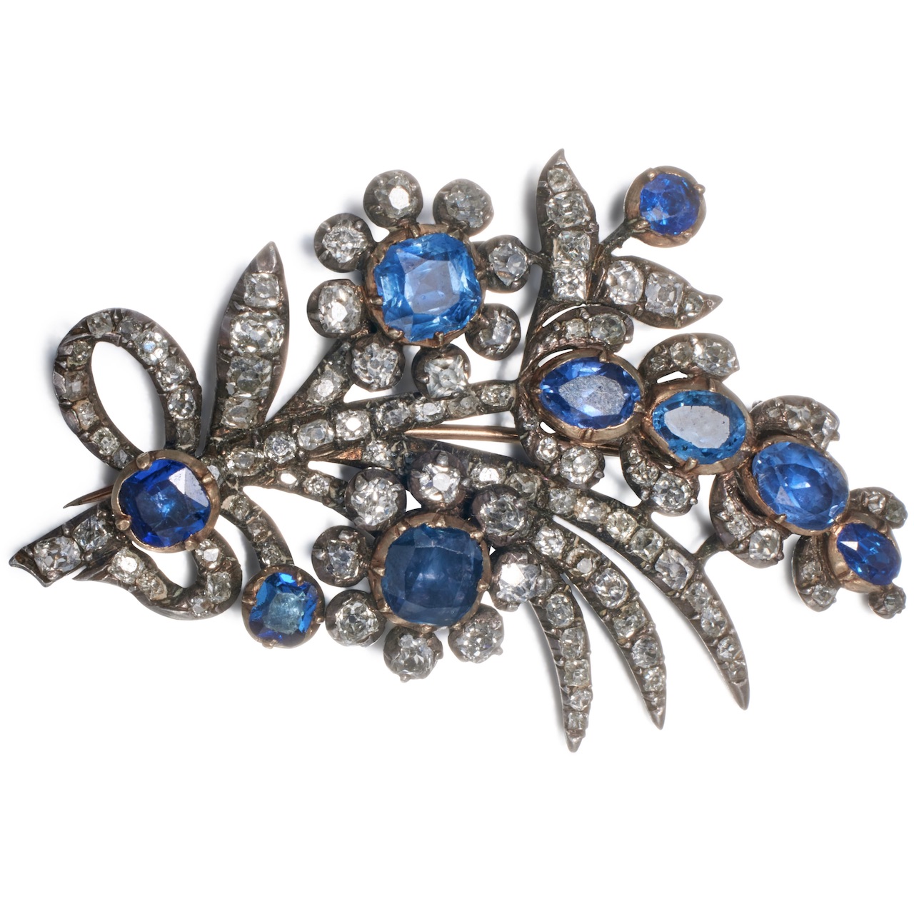 A silver, sapphire, and diamond-set Flower Dress Trimming from the Russian Imperial Jewels, circa 1750. (Courtesy of Sotheby's)