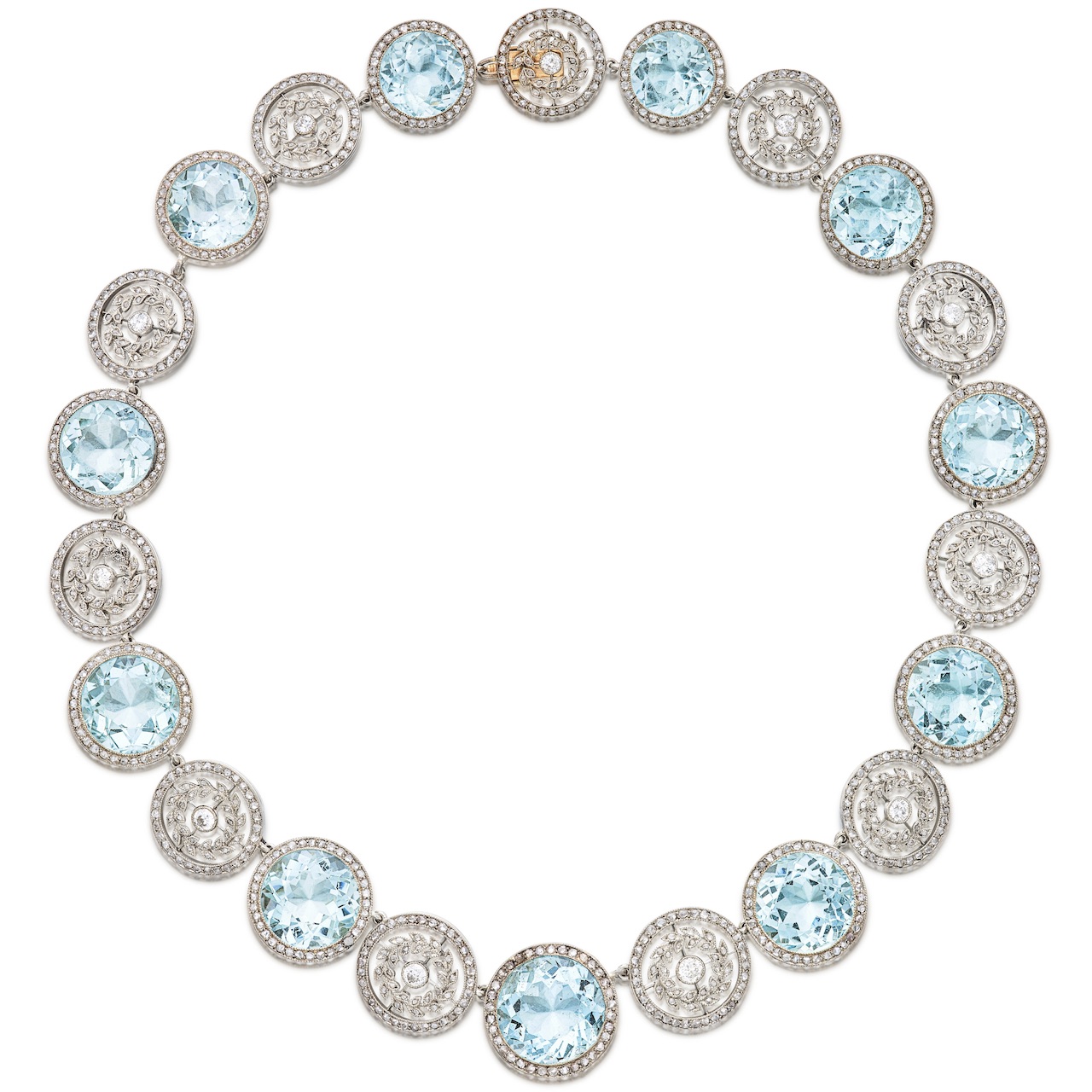 Russian Imperial Jewels Rare and magnificent Imperial Fabergé diamond and aquamarine necklace, workmaster Albert Holmström, St Petersburg, circa 1911. (Courtesy of Sotheby's)