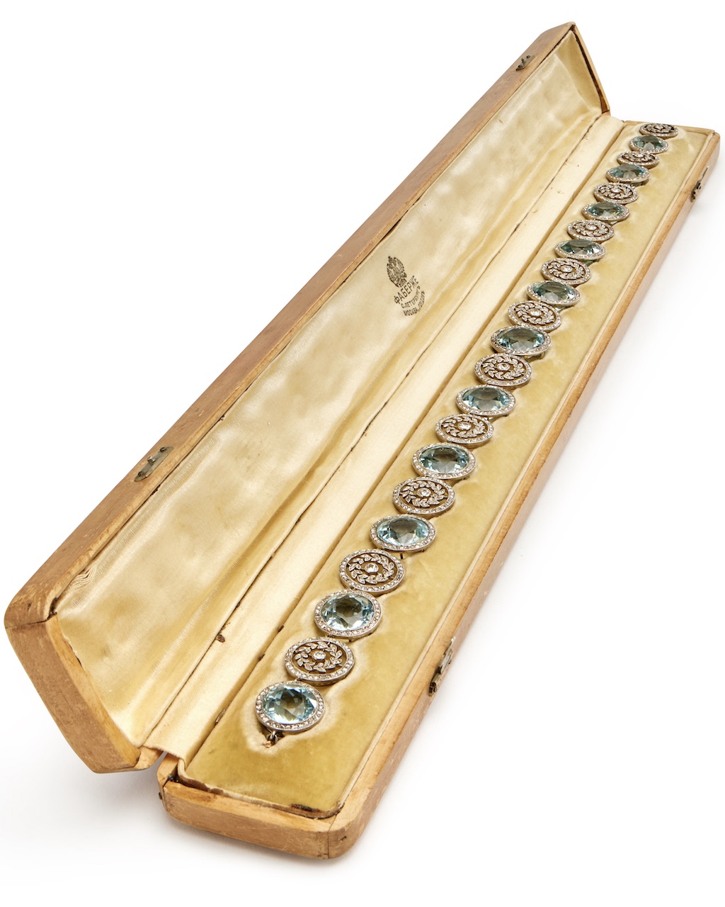 Russian Imperial Jewels Rare and magnificent Imperial Fabergé diamond and aquamarine necklace, workmaster Albert Holmström, St Petersburg, circa 1911. (Courtesy of Sotheby's)