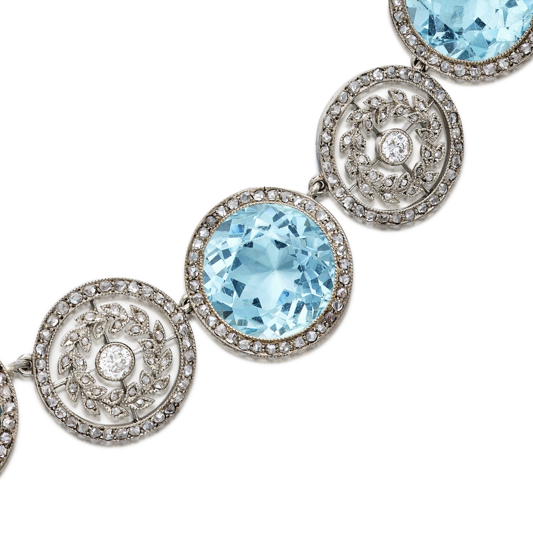 Russian Imperial Jewels Rare and magnificent Imperial Fabergé diamond and aquamarine necklace, workmaster Albert Holmström, St Petersburg, circa 1911. (Courtesy of Sotheby's)