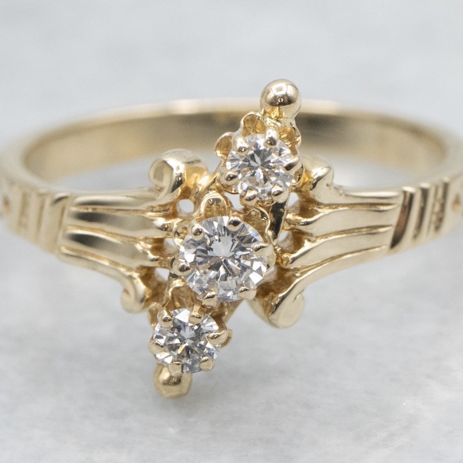 Victorian Gold Triple Diamond Navette Dinner Ring, $1,965, marketsquarejewelers.com