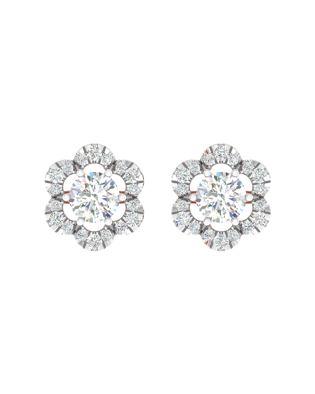 Flower cluster stud diamond earrings