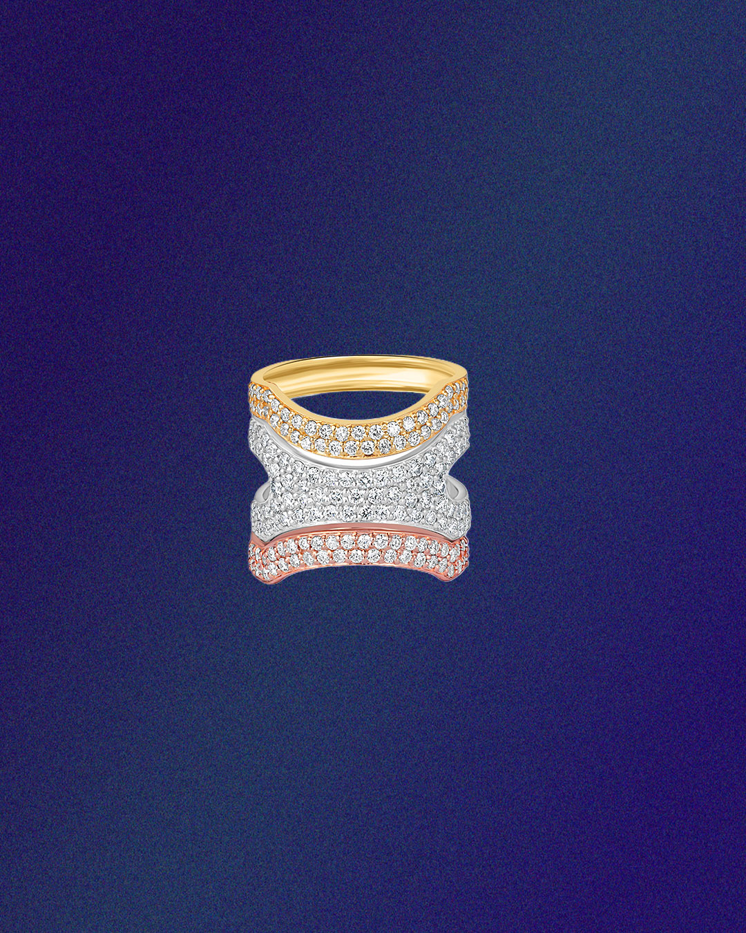 H Craft natural diamond multi-band ring in gold
