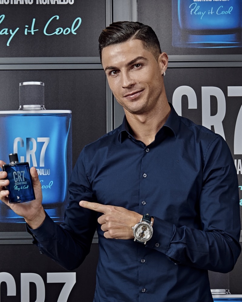 Cristiano Ronaldo celebrates the launch of new CR7 Play It Cool with friends and family on September 12, 2019, in Turin, Italy.