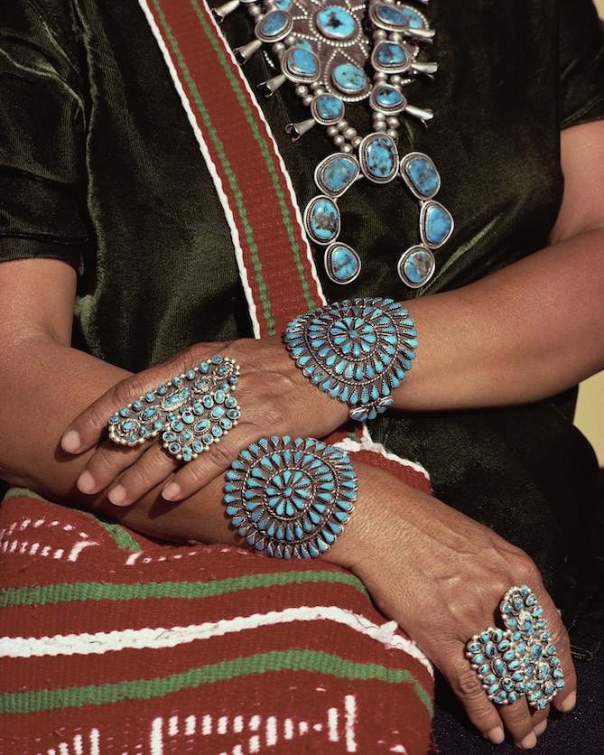 Navajo Woman Wearing Traditional Turquoise Jewelry