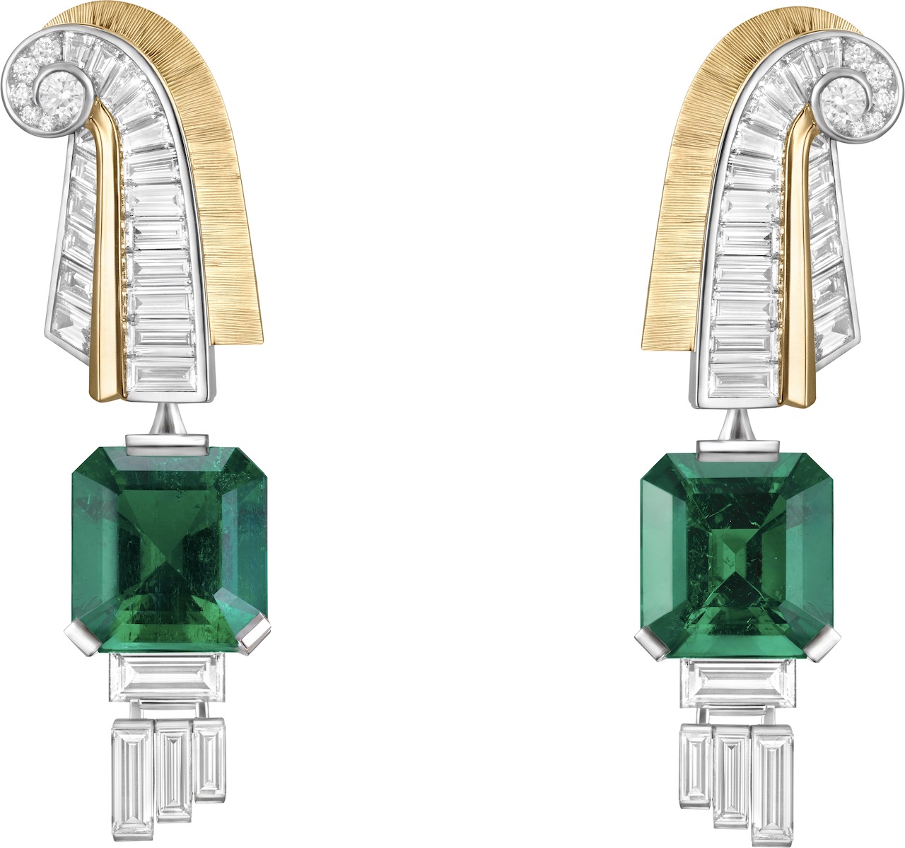 Van Cleef & Arpels Diamond and Emerald Earrings from the Fascinating Egypt Collection as seen during Paris Couture Week.