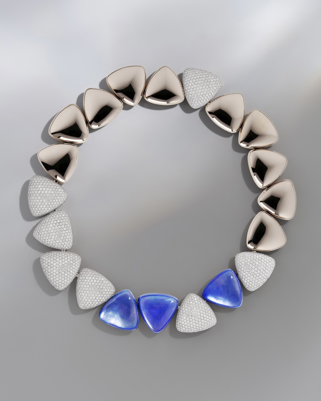 Vhernier Diamond and Lapis Freccia High Jewelry Necklace as seen during Paris Couture Week.