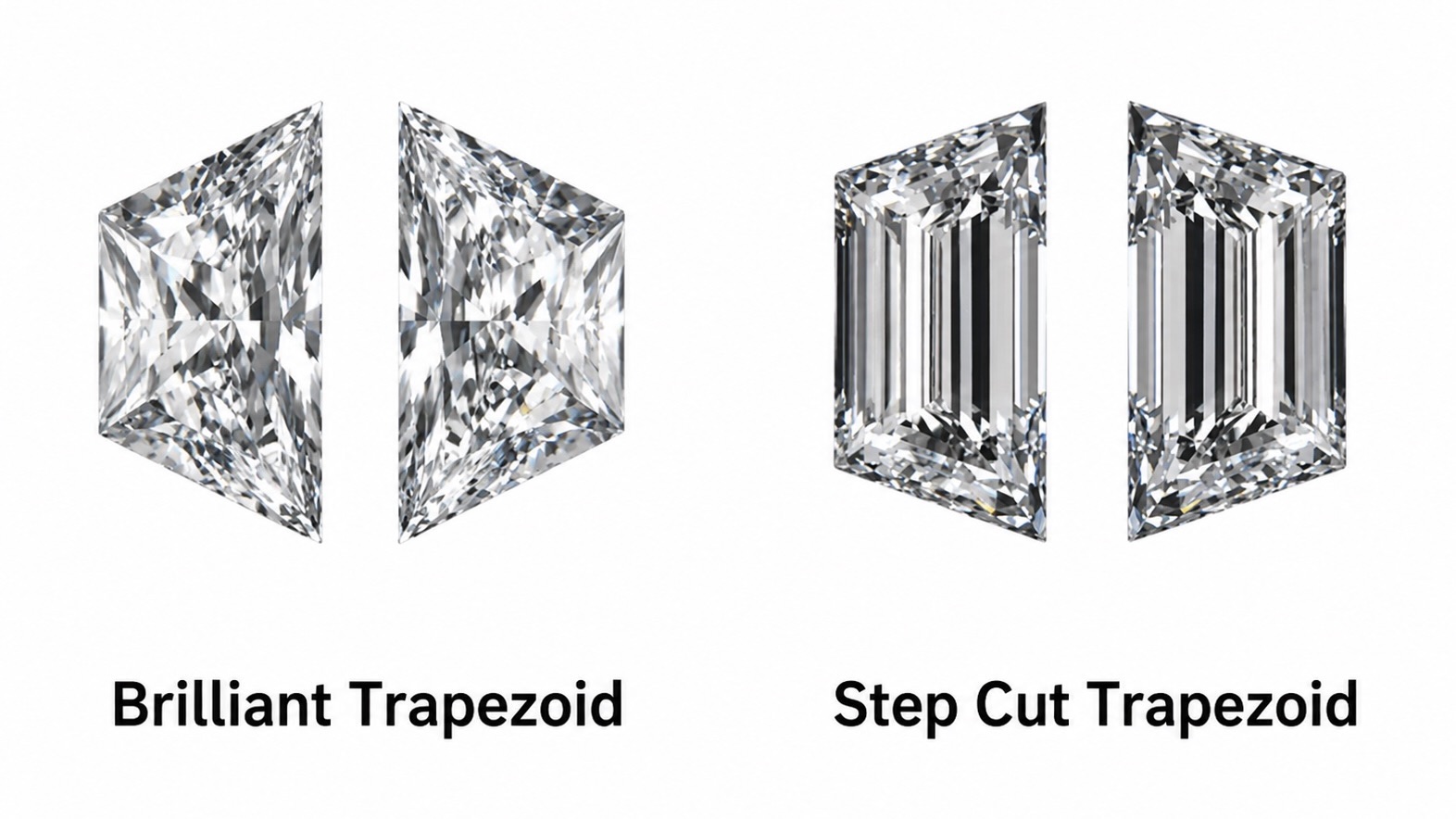 Brilliant-cut trapezoid diamond vs a Step-cut trapezoid diamond