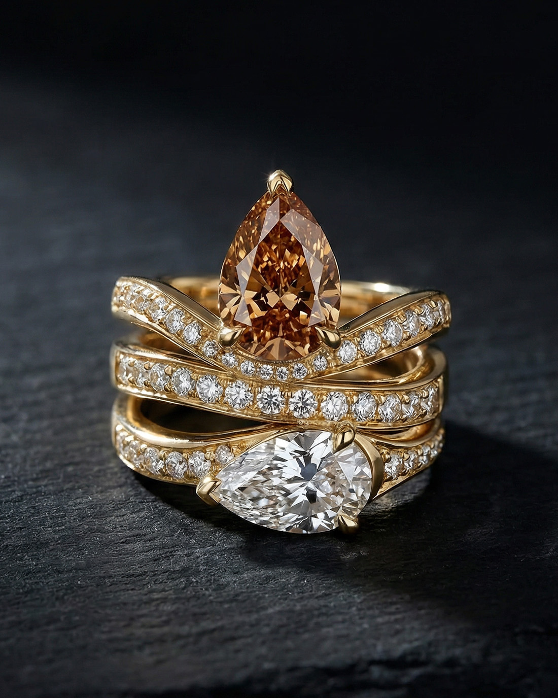 wavy ring with two diamonds