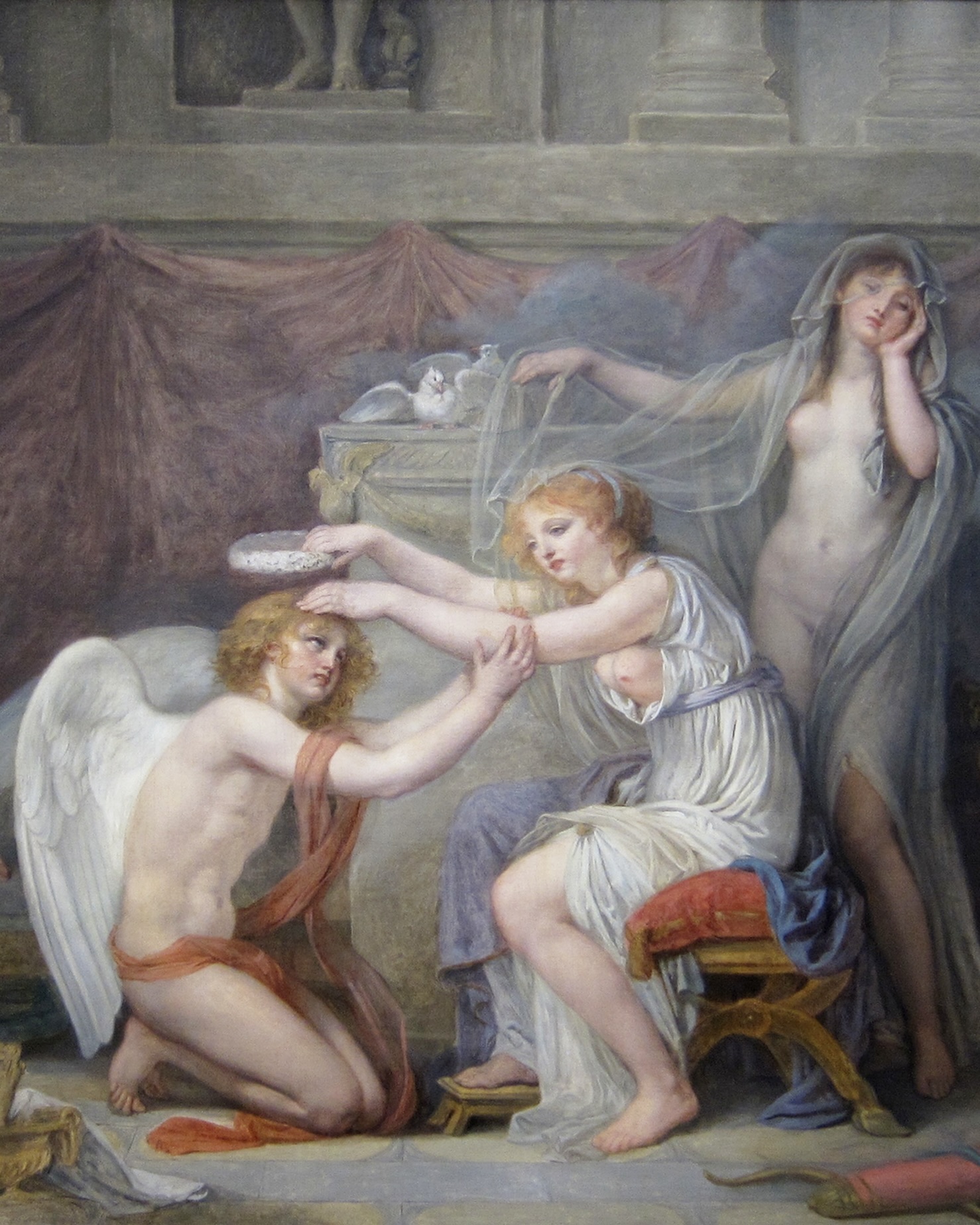 Convertible Tiara Cupid Crowned by Psyche Oil on canvas painting by Jean-Baptiste Greuze, 1785-1790.