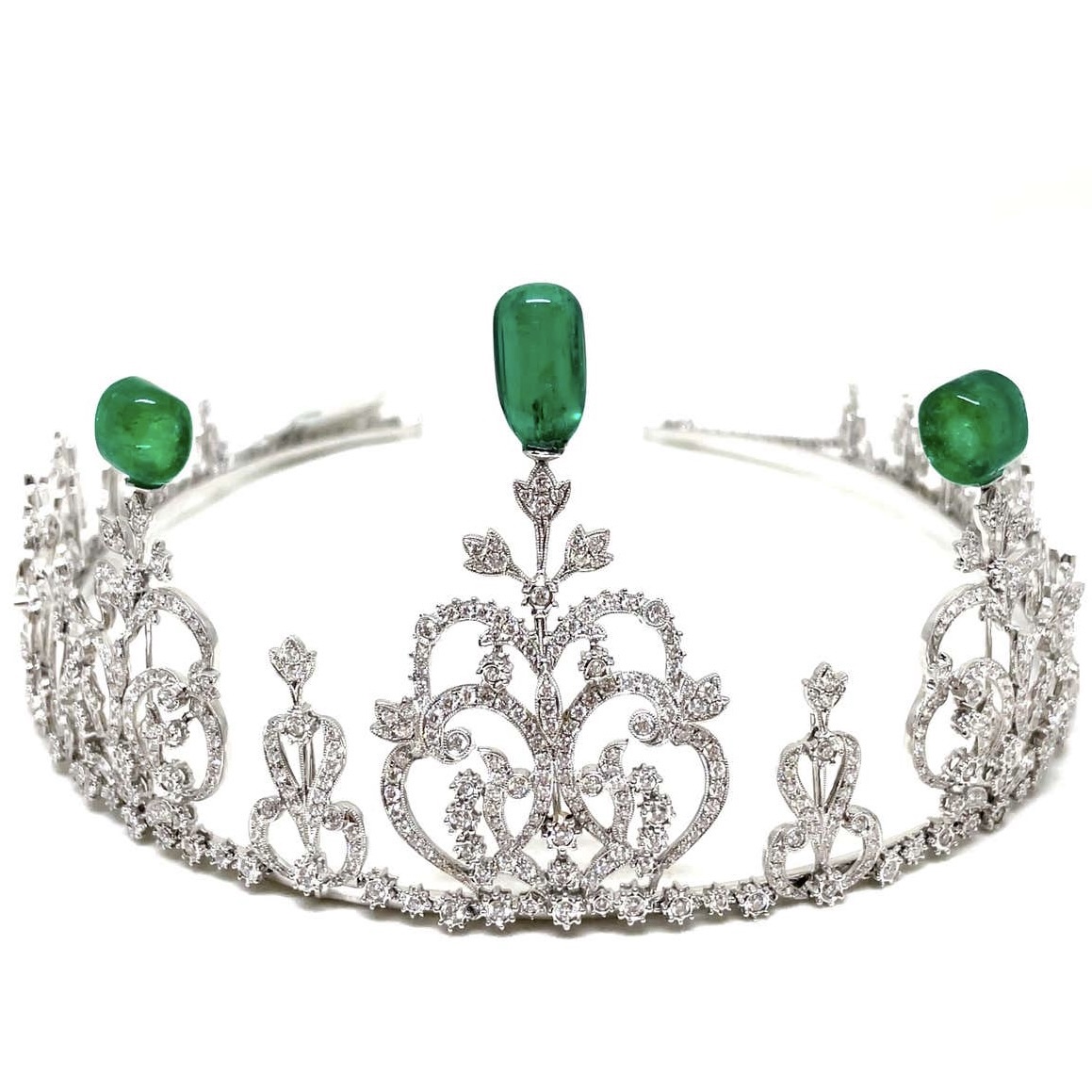 Rare Himalayan Mountain Emerald and Diamond Convertible Tiara / Necklac