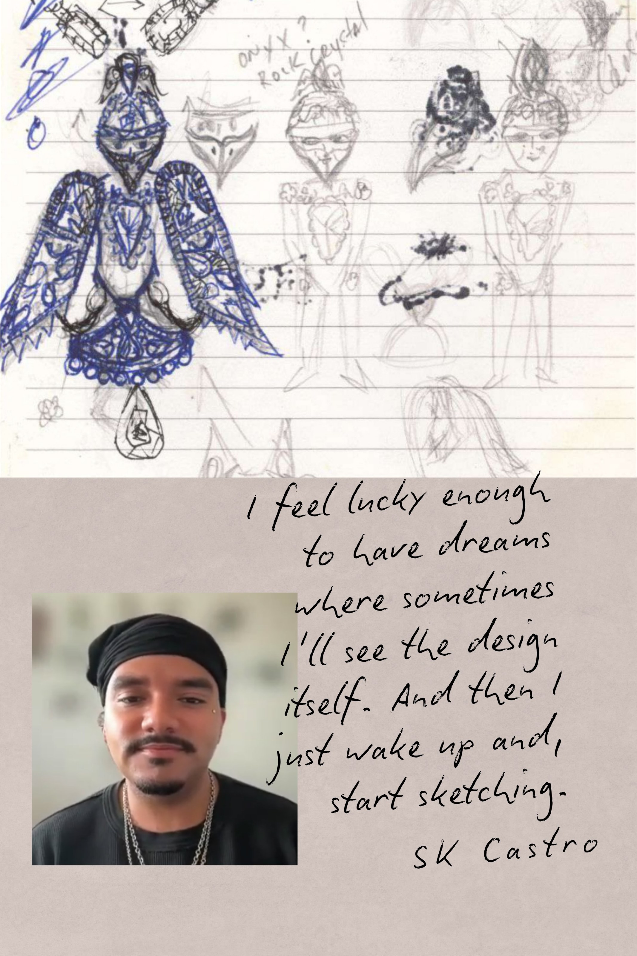 SK Castro sketch and natural diamond jewellery design