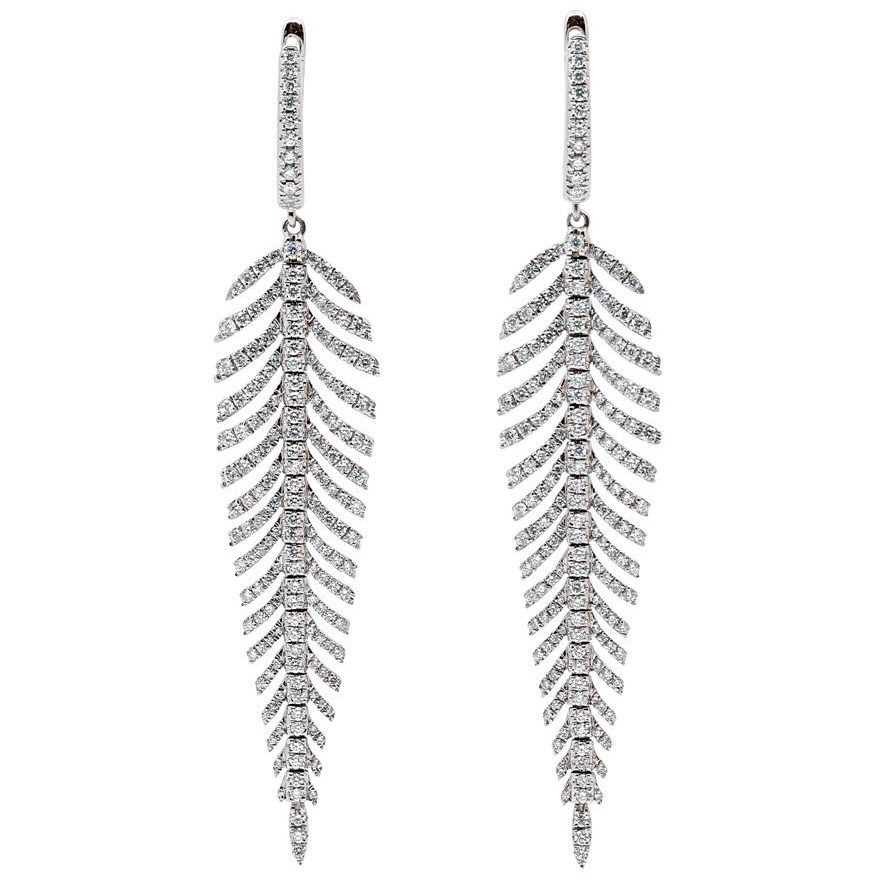 Beladora Diamond Feather Earrings in 18K White Gold, $6,650, beladora.com
