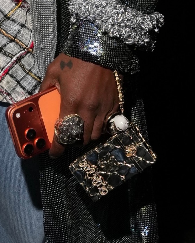 A$AP Rocky carries his custom Briony Raymond diamond cigarette case at the Saint Laurent Met Gala after party on May 04, 2026