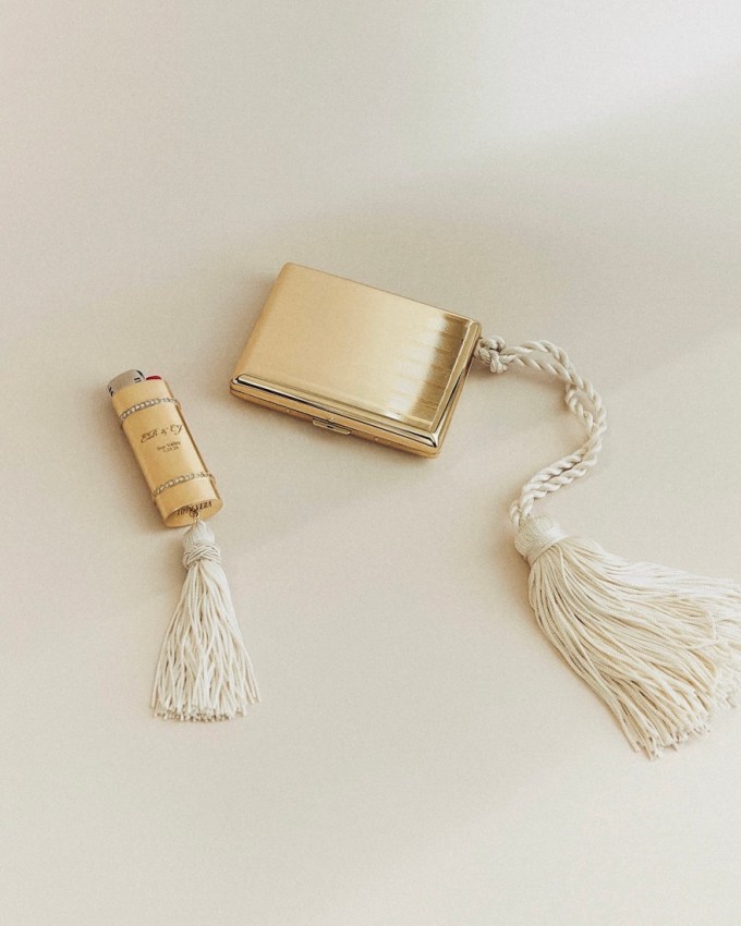 Custom Juju Vera Diamond Lighter Case and Minaudière for Emma Roberts' Wedding Festivities. (Instagram: @jujuverastudio)