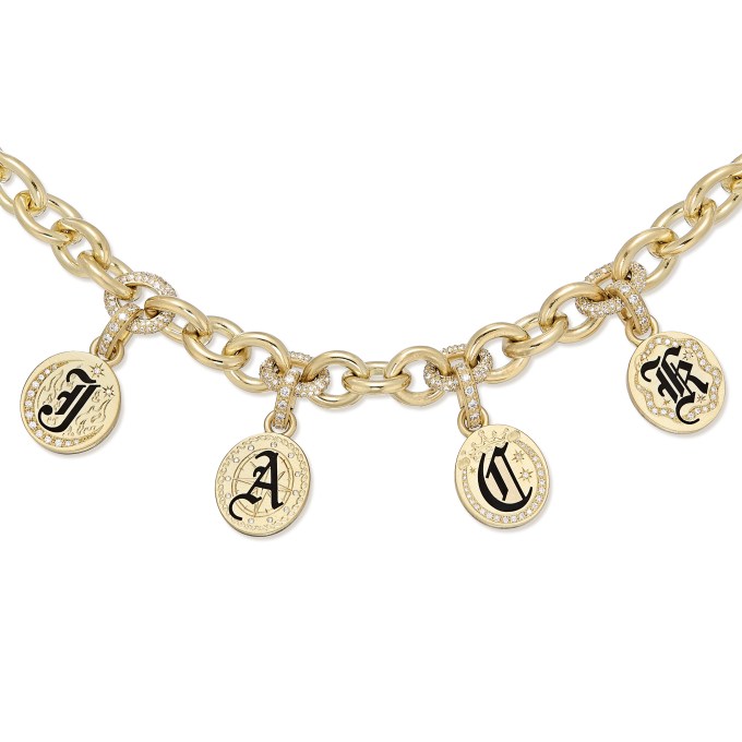 Cece Jewellery created a bespoke diamond and gold JACK charm necklace for Justin Bieber.