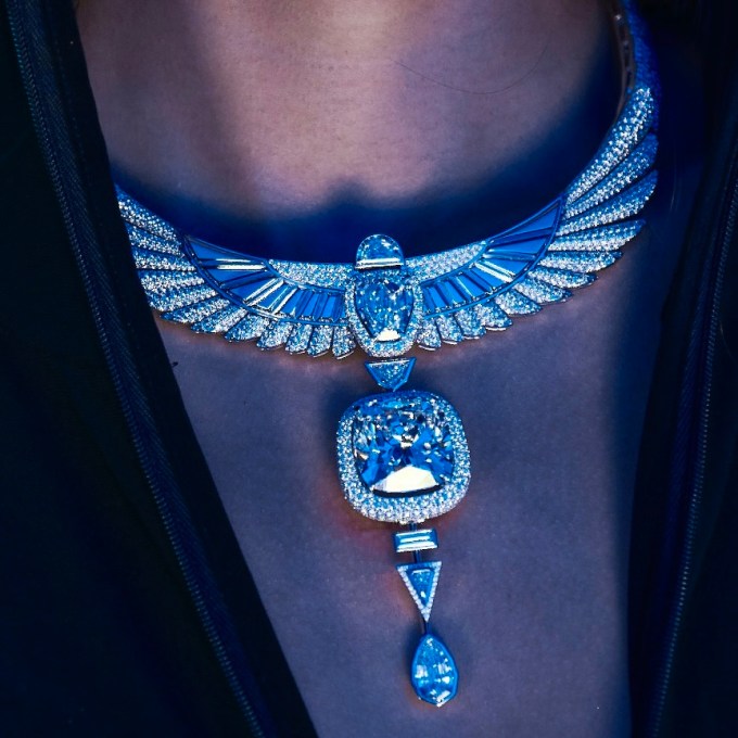 diamond feather jewelry ancient Egypt inspired jewelry Messika Paris Akh Ba Ka Necklace from the Beyond The Light Collection (Courtesy of Messika)
