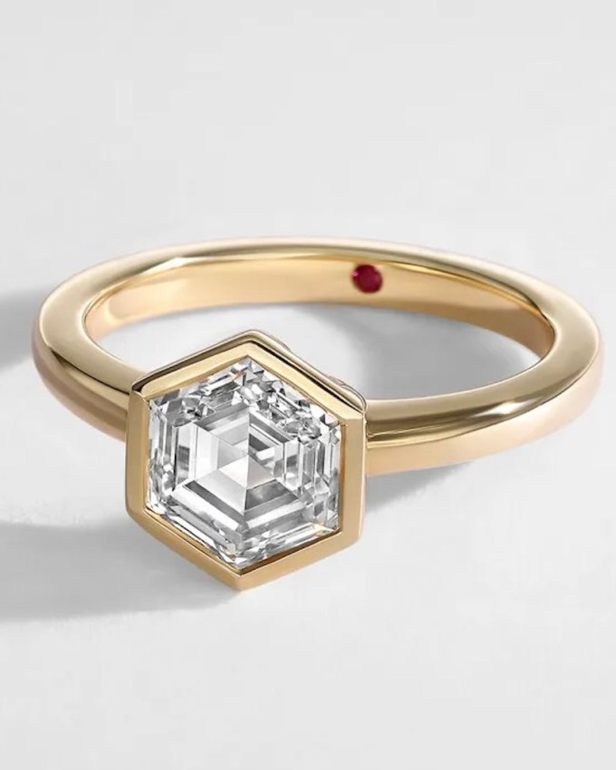 Taylor & Hart Astral Hexagonal Diamond Solitaire Engagement Ring, $1,955, taylorandhart.com