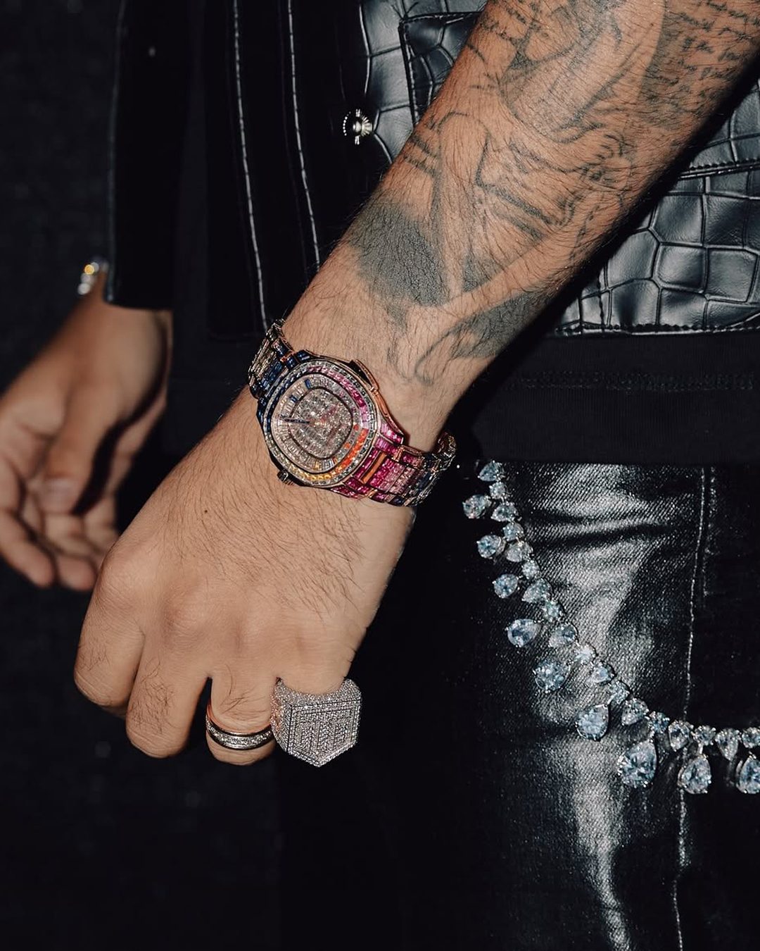 Karan Aujla wearing natural diamond jewellery and a luxury watch