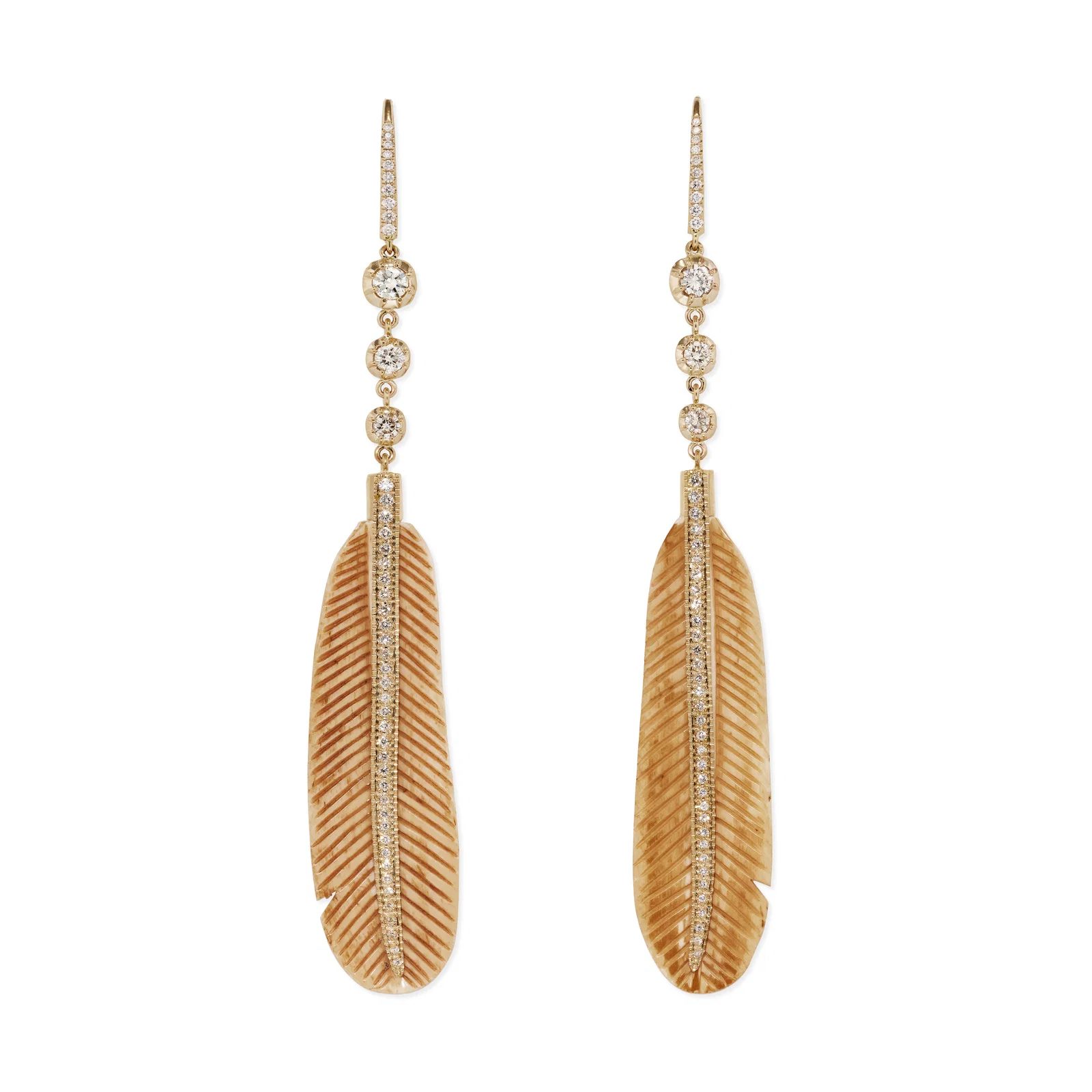 Jacquie Aiche 3 Sophia Diamond + Pave Natural Bone Feather Earrings $12,800, jacquieaiche.com