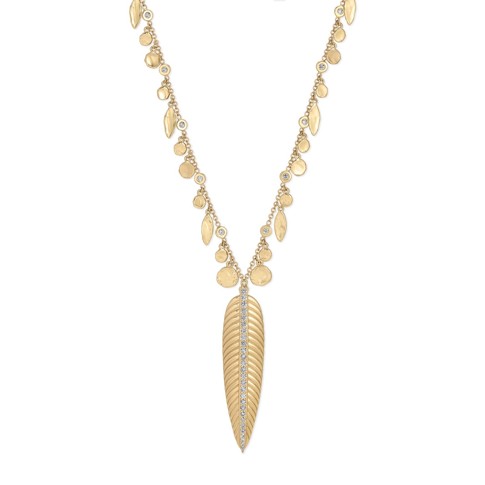 Jacquie Aiche Large Feather Wing Necklace with Hammered Discs and Teardrop Shakers