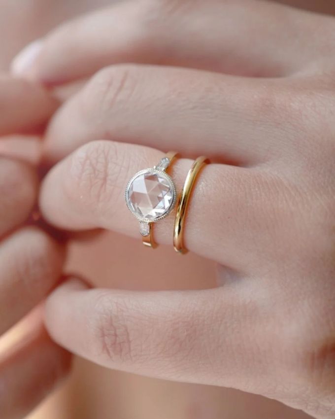 Ashley Zhang Jewelry Josephine Rose Cut Diamond Engagement Ring Unique Diamond Cuts 