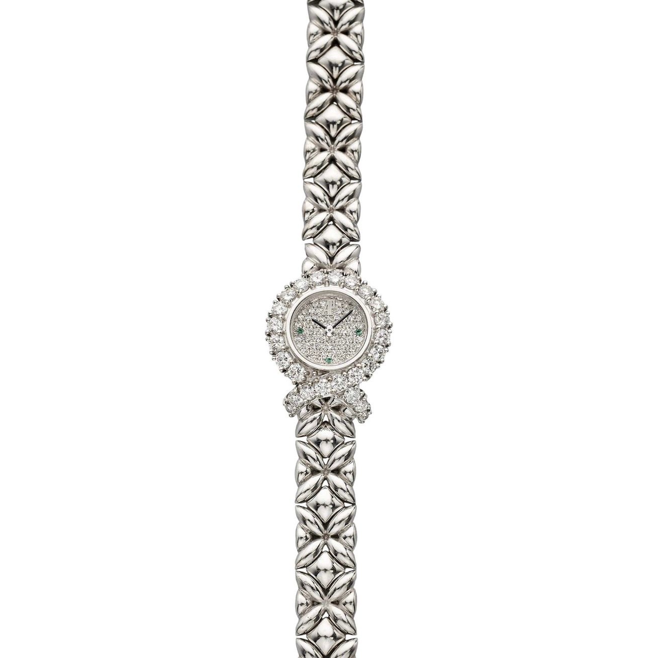 Tiny Watch Vintage 1990s Audemars Piguet 18K WG Diamond Dial Emerald Indices Quartz 20mm $36,000, 1stdibs.com